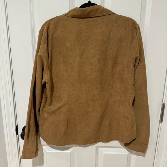 Lemon-Grass Tan Vegan Suede Zip Up Light Weight Jacket - Size Large - Picture 9 of 10